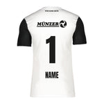 ASK Voitsberg - Trikot weiß 25/26. Rückenansicht des weißen Trikot mit schwarzen kurzen Ärmeln mit der Aufschrift