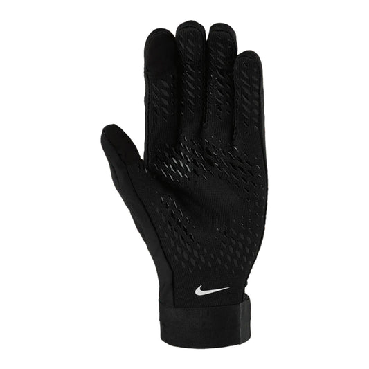 Schwarzer ASK Voitsberg Nike Thermohandschuh Innenansicht mit Nike Swoosh in weiß und Noppen auf der Handflächen Innenseite