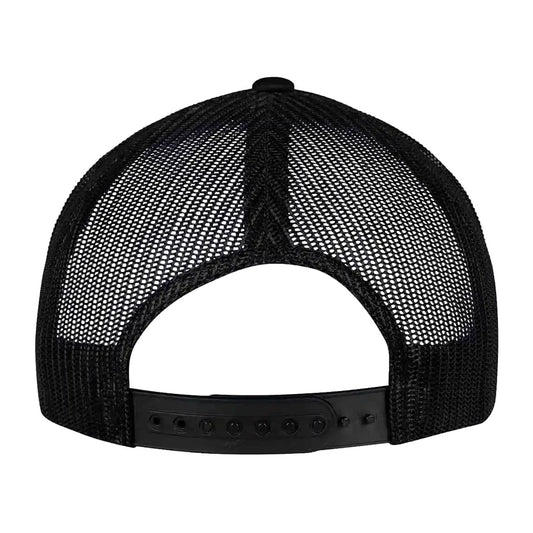 Rückansicht des schwarzen ASK Voitsberg Trucker Caps mit Netz und verstellbarer Größe.