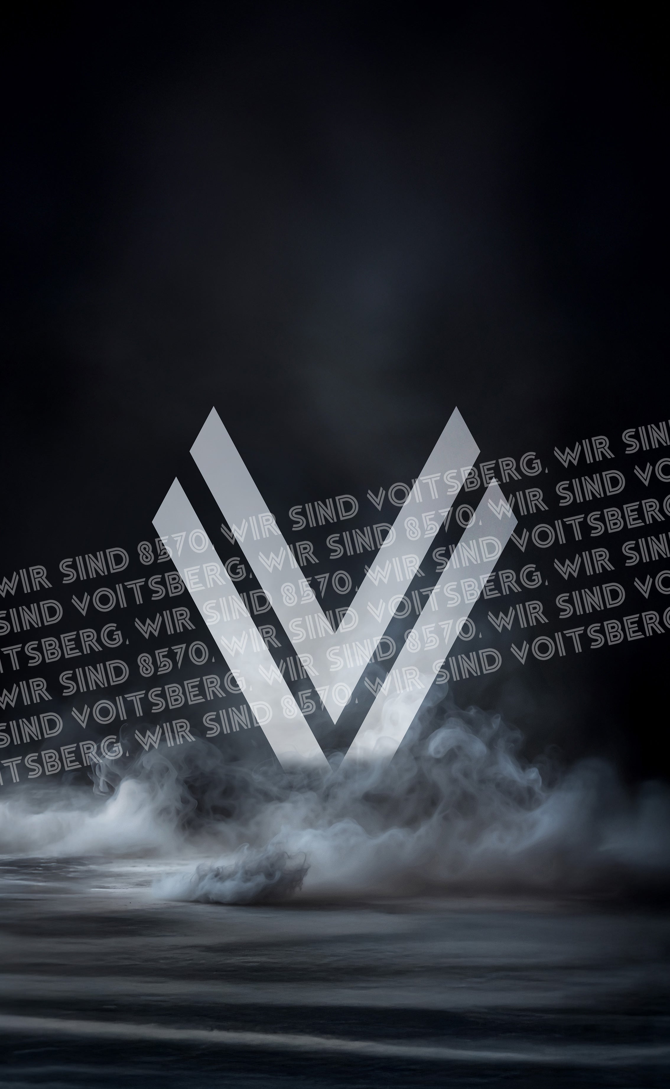 ASK Voitsberg Phone Wallpaper mit Voitsberg Wappen auf dunklem Hintergrund und Nebel mit Text