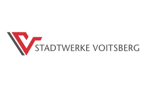 Stadtwerke Voitsberg Logo mit Logoelement und Schriftzug mehrfärbig auf transparentem Hintergrund.