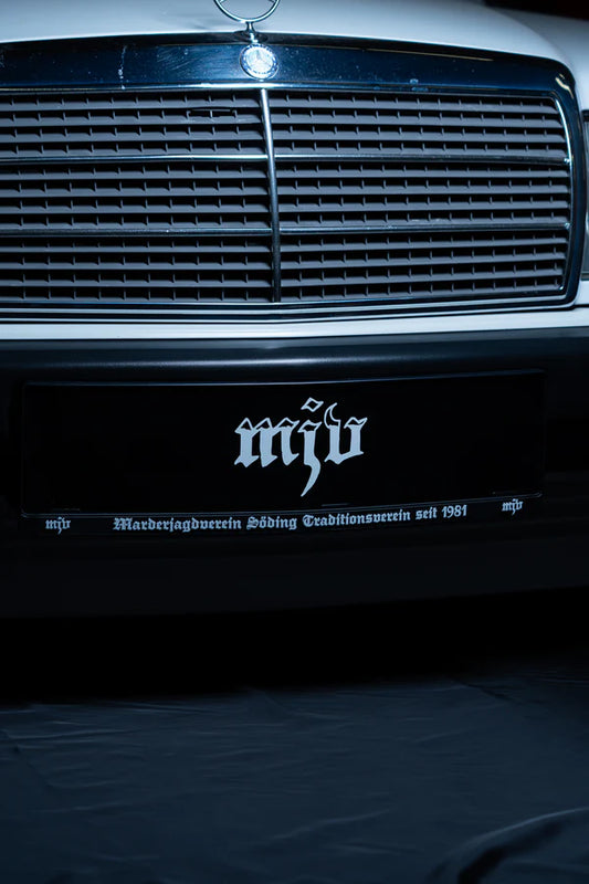 Marderjagdverein Söding Kennzeichenhalterung in schwarz mit weißen Aufdruck.